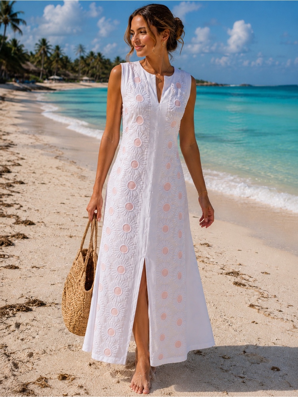 Gretchen Scott Designs Daisy Day maxi textured Dress appliqué New